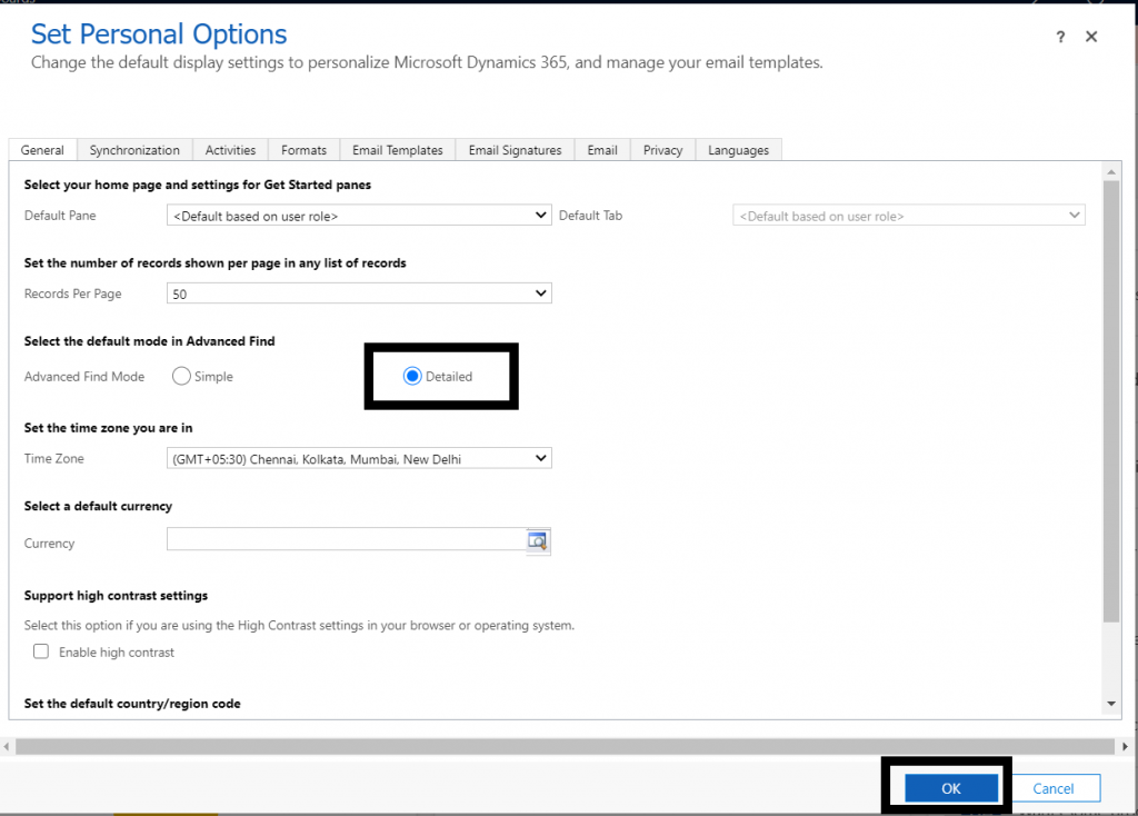 Set Personal Options in Microsoft Dynamics 365 - AhaApps
